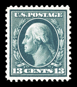 339, 13c Blue green, impressive mint single, marvelously well centered and margined, sumptuously rich color and a deeply etched impression, unblemished o.g., never hinged,
extremely fine 1985 PF certificate and a 2008 PSE certificate (XF-Superb