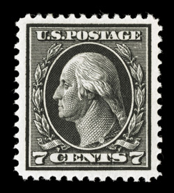 407, 7c Black, an uncommonly choice mint example of this difficult value, possessing incredible freshness, with deep rich color and a prooflike impression, virtually perfectly
centered within large margins, o.g., never hinged., extremely fine a