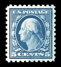 466, 5c Blue, seldom seen gem example, with extravagantly large and perfectly balanced margins all around, sumptuously rich color and impression, o.g., never hinged, extremely
fine a very scarce stamp so choice 1995 PF certificate ex-McCree