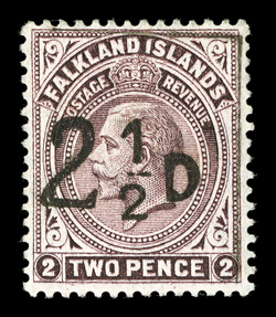 52, 1928 2½D Provisional surcharge, excellent color that is especially deep and intense, o.g., lightly hinged, a very fine example of this scarce provisional 1979 Brandon
certificate (S.G. 115 £1,000).