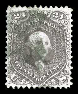 70, 24c Red lilac, used, far better centering within much larger margins than typically encountered, in fact, the design is completely clear of the perforations all around (an
unusual trait on this value), strong rich color and a crisp impressio