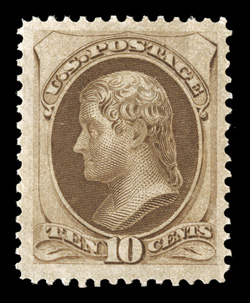 161, 10c Brown, noteworthy mint single, with excellent centering amid lavishly large margins all around, fresh color, o.g., never hinged, extremely fine any premium quality
mint 161 is rare, but to also find one in never hinged condition i