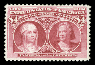 244, $4.00 Columbian, strong rich color, well centered, o.g., small thin specks, very fine appearance 2001 PSE certificate.