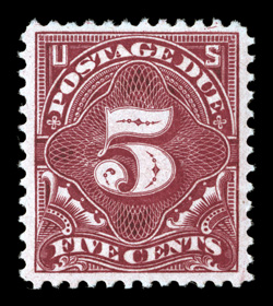 J41, 5c Deep claret, well centered within large margins, bright and fresh, o.g., n.h., extremely fine.