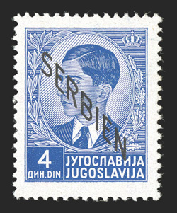 Michel 7 I, 1941 4d Ultramarine overprinted Serbien, background network omitted, o.g., n.h., fresh and very fine signed Dr. Dub twice and Krischke twice.