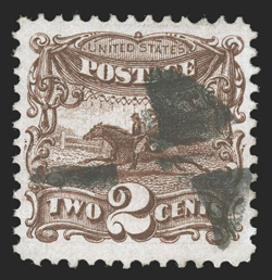 113, 2c Brown, well centered within exceptionally large margins, lovely rich color and a sharp impression, segmented cork cancel, extremely fine 2007 PF certificate (VF-XF
85).