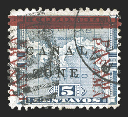 12d, 5c Blue, with Panama double, from the fifth printing, two full distinct overprints, duplex cancel, fine (CZSG 12d.Fa).