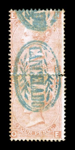Great Britain stamps used in Bolivia, a study of eleven singles and three pairs with various cancels, includes six items with the C39 numeral cancels of the British post
office in Cobija including 6p Violet, plate 9, a pair of the 6p Gray, plat