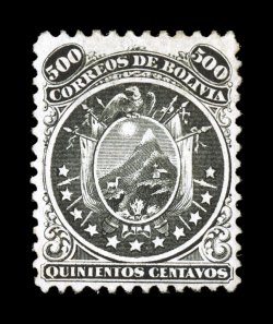 19, 1869 500c Black, another handsome unused single of this incredibly rare stamp, deep color and detailed impression, well centered and very fine.