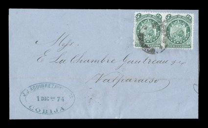 1869 Eleven Star postal history collection, a neatly mounted study of the various usages of this issue consisting of 31 attractive covers, emphasis is put on the various
domestic and foreign rates to neighboring South American countries, it start