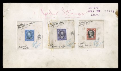 19011913 Famous Men American Bank Note Co. essay collection of the original designers models, includes four different values of the 1901 complete except for the 1c and 10c but
including two different of the 2B Arms, plus the 1c, 8c and 50c for