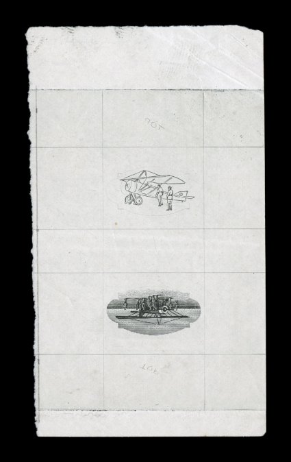 1924 Aviation School air post proof collection consisting of 23 die proofs creating an historical sketch of the vignette and frame dies in various states of completion as
produced by the Perkins, Bacon & Co. of London, the vignette was a combinat