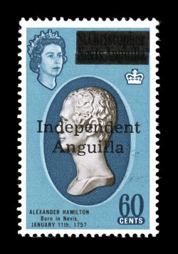 S.G. 1-16, 1967 12c-$5.00 IndependentAnguilla overprints cplt., bright and fresh, o.g., n.h., 3c, 20c and 25c with light owners handstamp on gum, very fine a lovely mint set of
these rare overprints, which were issued in very limited quant
