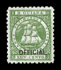 S.G. O5, 1875 24c Green with OFFICIAL overprint, beautifully centered, rich luxuriant color, large part o.g., choice very fine an exceptional copy of this elusive official 2008
BPA certificate: ex-Samos (Scott O5 $1,300.00).