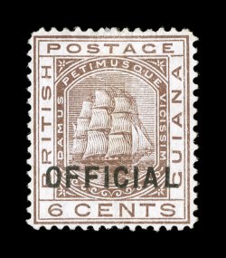 S.G. O9, 1877 6c Brown with OFFICIAL overprint, fresh unused example of this rarely offered official stamp, rich bright color, well centered, very fine 1997 Brandon certificate
(Scott O9 $6,500.00).
