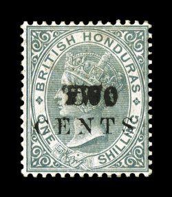 S.G. 35b, 1888 TWO in black on 50 Cents on 1- Grey, a most impressive mint example of this great trial surcharge rarity, attractive color, centered a bit to the right as are
all known examples, o.g., signed on the back No. 2 WGA 61182 b