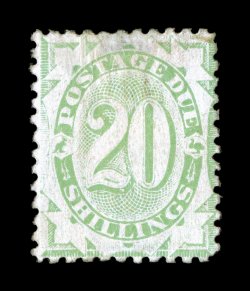 S.G. D44, 1902-04 20- Emerald green postage due, part disturbed o.g., small thin and lightly soiled at top, fine appearance a presentable example of this rare postage due high
value 2008 BPA certificate (Scott J22 $6,500.00).