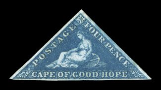 S.G. 2, 1853 4p Deep blue on deeply blued paper, full to large margins all around, deep luxuriant color and an intense impression, small part o.g., very fine a most attractive
unused example 2008 BPA certificate (Scott 2a $2,750.00).