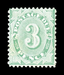 S.G. D48, 1906 3p Green, bright color, o.g., lightly hinged, very fine for this difficult stamp (Scott J26 $850.00).