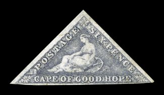 S.G. 7c, 1862 6p Slate lilac, blued paper, a rarely offered mint example of this distinctive shade, mostly large margins all around, a little close at bottom but clears the
design at all points, strong rich color and a crisp impression, part ori