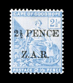 S.G. 4, 1899 2 12pZ.A.R. Vryburg surcharge on 2 12p Blue, attractive color, large part o.g., light natural gum bend, fine and quite scarce clear 1980 BPA certificate (Scott  N4
$2,000.00).