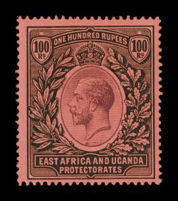 S.G. 62, 1912 100R Purple and black on red, premium quality mint example of this rarity, featuring deep intense colors and a highly detailed impression, fresh clean o.g. that
shows just a barest trace of hinging, very fine 2008 BPA certificate