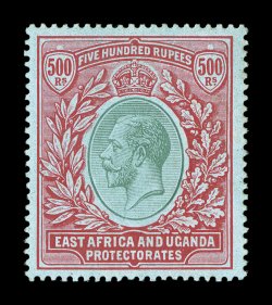 S.G. 63, 1912 500R Green and red on green, uncommonly well centered, strong fresh colors, full o.g., lightly hinged, certificate mentions a small surface blemish at foot, which
is quite miniscule, still very fine despite the trivial surface f