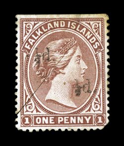 S.G. 14a, 1891 12d. on half of 1p Red brown, unsevered pair, the pair has been partially severed but completely joined at top, disturbed o.g., fine and rare 2008 BPA
certificate (Scott 19Ef $3,850.00).