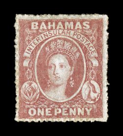 S.G. 4, 1861 1p Lake, rough perf. 14 to 16, unused, certificate states color faded but it is a typical color for this, very fine centering 2008 BPA certificate (Scott 2
$925.00).