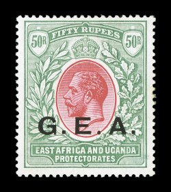 S.G. 62, 1917 50R Carmine and Green with G.E.A. overprint, fresh colors, o.g., lightly hinged, very fine (Scott N122 $450.00).