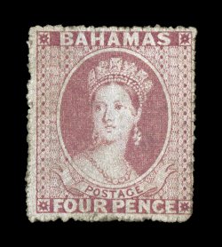 S.G. 5, 1861 4p Dull rose, rough perf. 14 to 16, unused, warm rich color, current certificate states regummed, faintly soiled, fine appearance signed H. Bloch and accompanied by
1977 PF (part o.g.) and 2008 BPA certificates (Scott 3 $1,650.