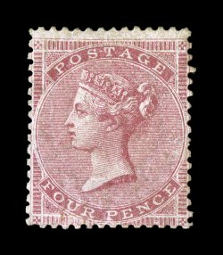 S.G. 64, 1856 Pale carmine, unused, rich color, regummed and partially reperforated, certificate states stained, which is very light and small, fine appearance 2008 BPA
certificate (Scott 23 unpriced mint).