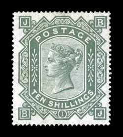 S.G. 128, 1878 10- Greenish grey, a handsome appearing unused example of this rare stamp, well centered and margined, strong color, regummed over a small thin spot and some
perforations have been slightly repaired to improve the overall appeara