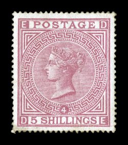 S.G. 134, 1882 5- Rose on white paper, exceptionally well centered, lovely rich color and a crisp impression, regummed over a tiny margin repair at bottom left, very fine
appearance 2008 BPA certificate (Scott 90a $15,000.00).
