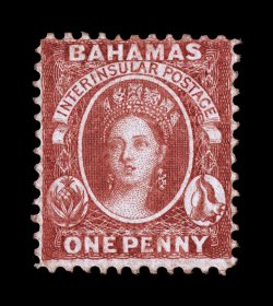 S.G. 8, 1862 1p Carmine lake, perf. 11 12, 12, unused, especially intense color and impression, a fine example of this scarce unused stamp 2008 BPA certificate (Scott 5
$1,150.00).