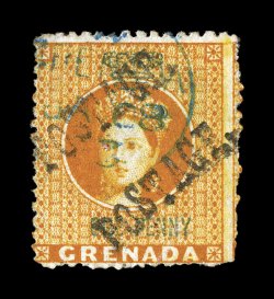 S.G. 28a, 1883 Half of 1p Orange revenue with provisional Postage. overprint, unsevered pair, an impressive used example of this very scarce unsevered pair, deeply rich color,
light c.d.s. cancel, fine 1931 RPS and 2008 BPA certificates ex