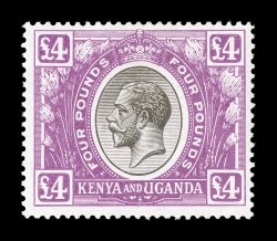 S.G. 98, 1925 £4 Black and magenta, deep vibrant colors on fresh white paper, o.g., minute corner crease at bottom right, still very fine clear 1984 PF certificate (Scott 40
$1,850.00).