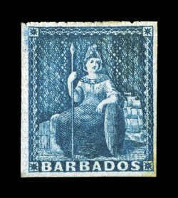 S.G. 15, 1860 (1p) Deep blue, pin-perf. 14, an extraordinarily fresh mint example of this remarkably difficult stamp, with deep luxuriant color and a razor-sharp impression,
complete perfs. at top and left, certificate states without gum but it