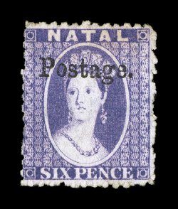 S.G. 42, 1869 6p Violet, with 13 34mm Postage. overprint, scarce unused example, bright color, minor thin speck, fine appearance clear 1968 RPS certificate (Scott 24
$1,900.00).
