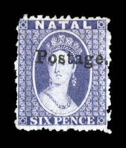 S.G. 48, 1869 6p Violet, with 14 12 to 15 12mm Postage. overprint, an exceedingly fresh mint example of a terribly difficult stamp, marvelously rich color on bright white
paper, dried o.g., fine 1997 Holcombe certificate (Scott 28 $1,500.