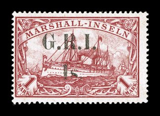 S.G. 59, 1914 1- on 1M Carmine, rich bright color, o.g., fine a rare stamp, with only 85 issued 1971 BPA, 1989 APS and 2008 BPA certificates (Scott 39
$2,200.00).