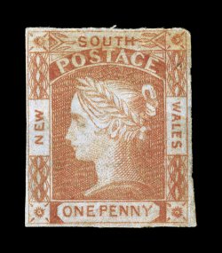 S.G. 47, 1851 1p Vermilion on bluish wove paper, full to close margins, clearing the design all around, warm rich color, o.g., gum crease causes some light gum thinning, fine
appearance a difficult stamp to find with original gum 1989 Holcombe