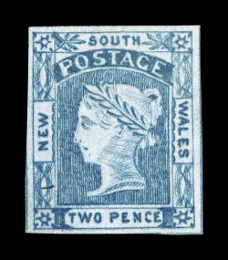 S.G. 60, 1851 2p Deep ultramarine, plate II, bluish paper, attractive unused single, large balanced margins all around, brilliantly fresh color, small unobtrusive ink mark at
bottom left, otherwise very fine 2008 BPA certificate (Scott 15b $1