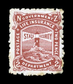 S.G. L21, 1905 2p Brown red, re-drawn, Life Insurance Department, strong rich color, o.g., some minor perf. tip toning mostly visible from the reverse, otherwise a fine example
of this rare and key Life Insurance stamp clear 2000 BPA certificat