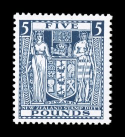 S.G. F168, 1931 £5 Indigo blue postal fiscal, Cowan paper, strikingly bright and fresh, nicely centered, o.g., lightly hinged, very fine 2008 BPA certificate (Scott AR69
$400.00).