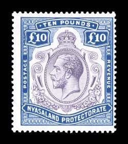 S.G. 99e, 1919 £10 Purple and royal blue, striking colors that are incredibly deep and vibrant, razor-sharp impressions on brilliantly white paper, full o.g., small h.r., a
fine example of this rare high value 2008 BPA certificate (Scott 24 $