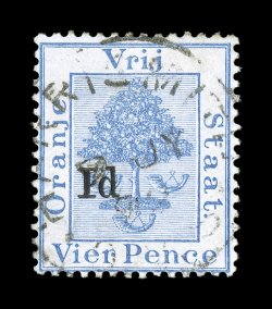 S.G. 59, 1890 1d type c surcharge on 4d Ultramarine, used, bright and fresh, lightly cancelled, very fine and quite elusive 1989 RPS certificate (Scott 33
$550.00).