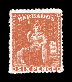 S.G. 50, 1871 6p Orange vermilion, unused, brilliant color and a vivid impression, well centered, very fine 2008 BPA certificate (Scott 31 $750.00).