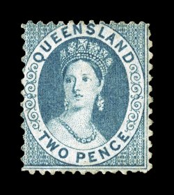 S.G. 81, 1868 2p Blue, perf. 13x12, seldom seen unused copy, strong rich color, fine signed H. Bloch and accompanied by his 1958 Friedl certificate (Scott 37
$1,350.00).