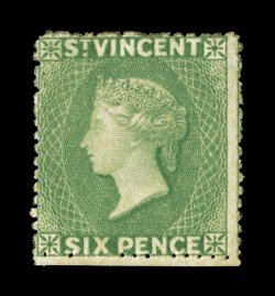 S.G. 26, 1877 6p Pale green, perforated about 15, watermark sideways, attractive warm color, large part o.g., tiny thin speck, otherwise fine a difficult stamp to find in mint
condition 2008 BPA certificate (Scott 15 var.).